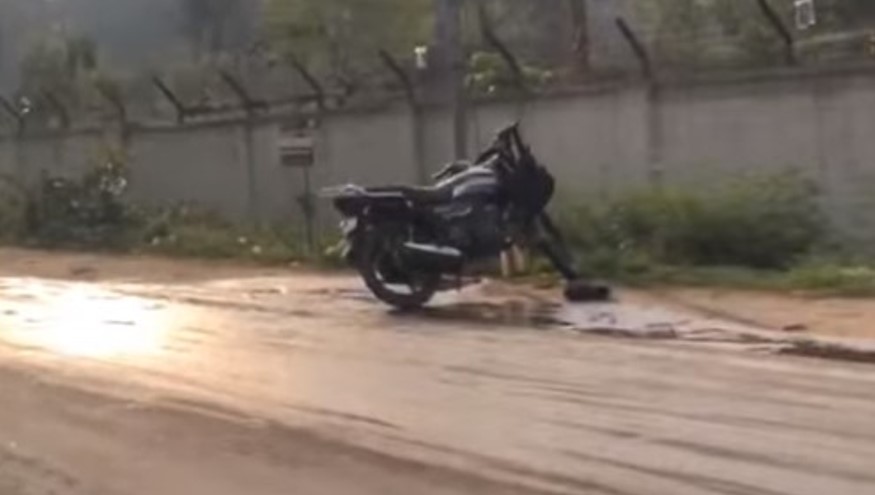 Bike of the victim which was hit by the speeding Matador at Bishnah Road