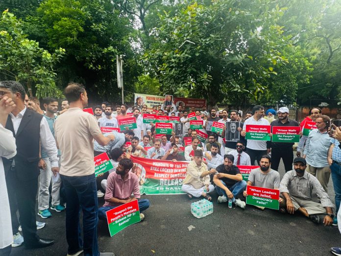 Massive Sit-in Protest at Jantar Mantar Demands Release of MP Er Rashid