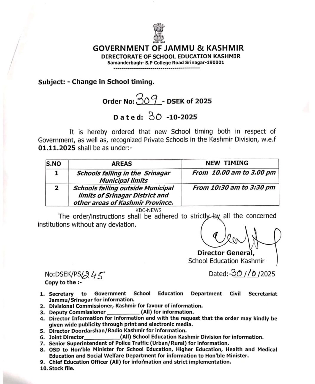 New School Timings Announced for Kashmir Division from November 1