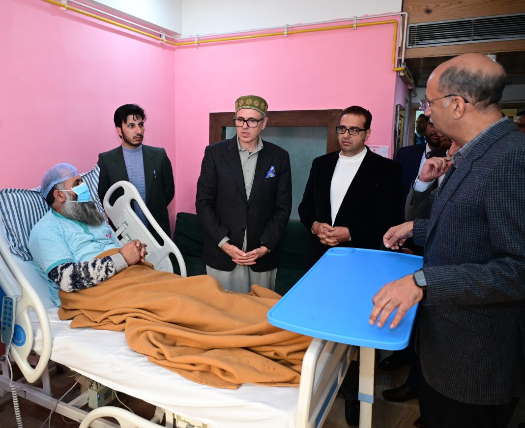 CM Omar Abdullah visits Ujala hospital, reviews condition of Nowgam accidental blast injured
